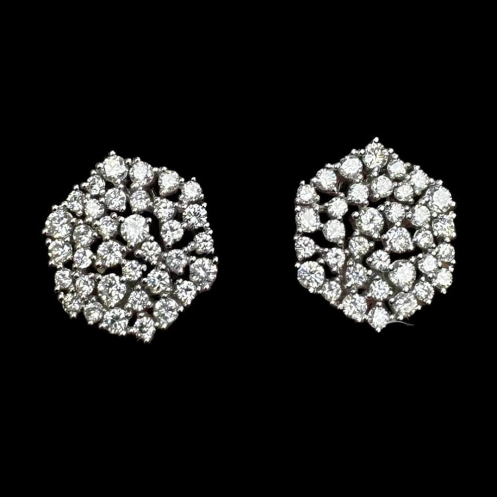 Radiant Diamond 14K (or 18k upon request) White Gold Floral Stud Earrings